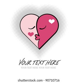 Abstract one heart from two faces,Symbol of love,for valentine's day,kissing couple,heart design with hidden faces inside for a card or banner