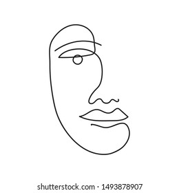 Abstract one line art, drawing of a face. Vector illustration