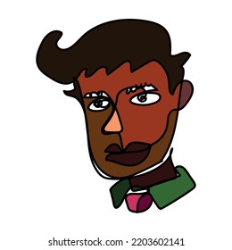 Abstract one line art face. Abstract brown face. Abstract vector in white background. 