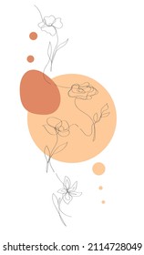 Abstract one line art flowers, contour drawing, geometric shapes backgroud