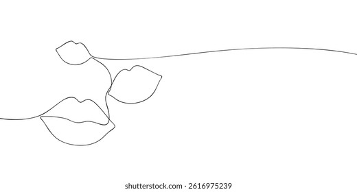 Abstract one line art of human lips with floral elements, combining beauty and nature in minimalist continuous line style.
