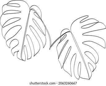 Abstraktes Ein-Linien-Kunstblatt. Monstera-Kontur-Zeichnung. Minimale Kunstblätter einzeln auf weißem Hintergrund. Moderne Schwarz-Weiß-Illustration. Elegante fortlaufende Linienzeichnung
