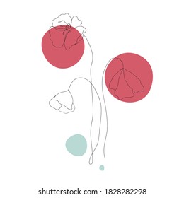 Abstrakte Blätter einer Linie. Blumenkontur-Zeichnung. Minimale Kunstblume auf geometrischem Hintergrund. Elegante fortlaufende Linienzeichnung