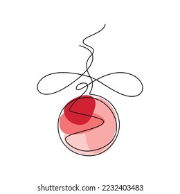 Abstract one line continuous Christmas tree ball with bow vector illustration. Winter holiday hand drawing. Freehand linear icon. Print, banner, poster, postcard, New Year greeting card design.