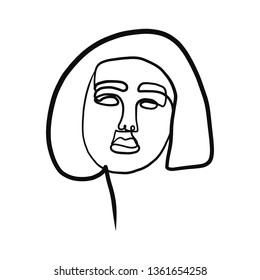 Abstract one line continuous face. Contemporary drawing in modern cubism style. Portrait of a woman face isolated on white background. 