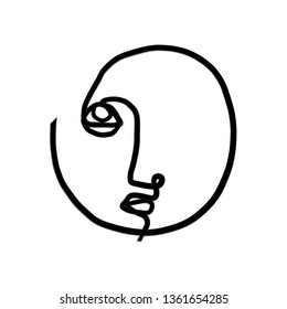 Abstract one line continuous face. Contemporary drawing in modern cubism style. Portrait of a woman face isolated on white background. 