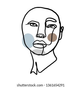 Abstract one line continuous face. Contemporary drawing in modern cubism style. Portrait of a woman face isolated on white background. 