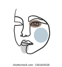 Abstract one line continuous face. Contemporary drawing in modern cubism style. Portrait of a woman face isolated on white background. 