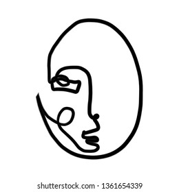 Abstract one line continuous face. Contemporary drawing in modern cubism style. Portrait of a woman face isolated on white background. 