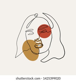 Abstract one line continuous face. Contemporary drawing in modern cubism style. Portrait of a woman face isolated on white background.