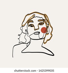 Abstract one line continuous face. Contemporary drawing in modern cubism style. Portrait of a woman face isolated on white background.