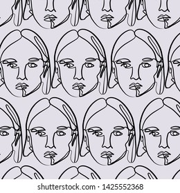 	
Abstract one line continuous face. Contemporary drawing in modern cubism style. Portrait of a woman face isolated on white background. 