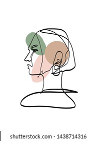 Abstract one line continuous face. Contemporary drawing in modern cubism style. Stylized portrait of a woman face. 