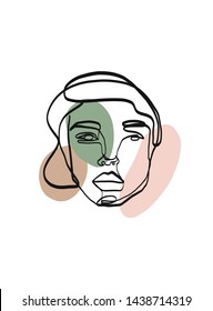 Abstract one line continuous face. Contemporary drawing in modern cubism style. Stylized portrait of a woman face. 
