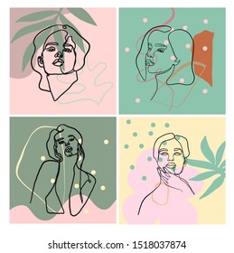 Abstraktes, durchgehendes Gesicht einer Linie. Kreative Textur mit Pinselstrichen, Freehe und hellen Farben geometrische Elemente, Formen. Ästhetische zeitgenössische Collage. Trendsetdesign