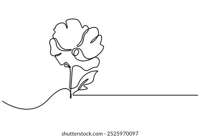 Abstract one line continuous poppy flower drawing in minimal style, Poppy flowers in continuous line art drawing style. 