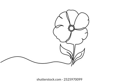 Abstract one line continuous poppy flower drawing in minimal style, Poppy flowers in continuous line art drawing style. 