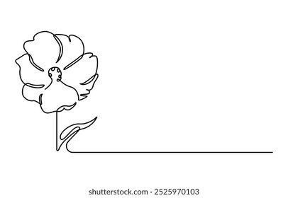 Abstract one line continuous poppy flower drawing in minimal style, Poppy flowers in continuous line art drawing style. 