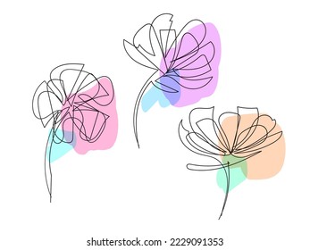 Abstract one line drawing art tropical flower in pastel colors