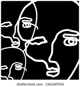 Abstract one line drawing background. Tempura design for poster, card, postcard. Portrait human face in modern contemporary minimalism style. Hand drawn continuous line. 