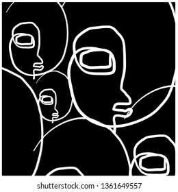 Abstract one line drawing background. Tempura design for poster, card, postcard. Portrait human face in modern contemporary minimalism style. Hand drawn continuous line. 