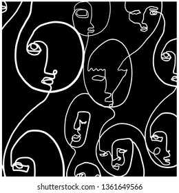 Abstract one line drawing background. Tempura design for poster, card, postcard. Portrait human face in modern contemporary minimalism style. Hand drawn continuous line. 