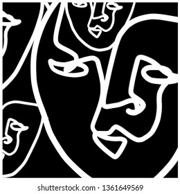 Abstract one line drawing background. Tempura design for poster, card, postcard. Portrait human face in modern contemporary minimalism style. Hand drawn continuous line. 