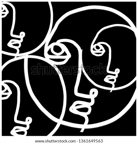 Abstract one line drawing background. Tempura design for poster, card, postcard. Portrait human face in modern contemporary minimalism style. Hand drawn continuous line. 