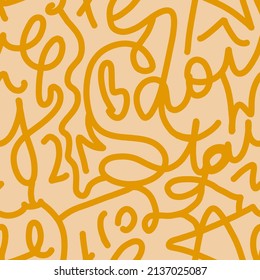 Abstract One Line Drawing Curves Lines Brush Strokes Mix Letters Graffiti Retro Seamless Vector Pattern Isolated Background