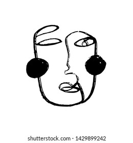 	
Abstract one line drawing. Doodle faces in surrealistic minimal style with colorful elements. Scandinavian poster and print. Modern trendy contemporary art. 