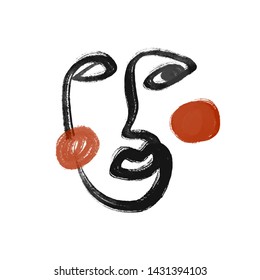 	
Abstract one line drawing. Doodle faces in surrealistic minimal style with colorful elements. Scandinavian poster and print. Modern trendy contemporary art. 