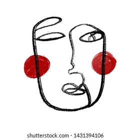 	
Abstract one line drawing. Doodle faces in surrealistic minimal style with colorful elements. Scandinavian poster and print. Modern trendy contemporary art. 