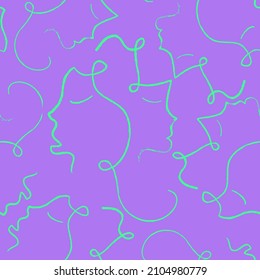 Abstract One Line Drawing Faces Repeating Vector Pattern with Isolated Background