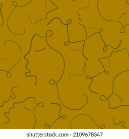 Abstract One Line Drawing Faces Repeating Vector Pattern with Isolated Background