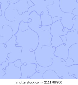Abstract One Line Drawing Faces Repeating Vector Pattern with Isolated Background