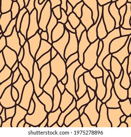 Abstract One Line Drawing Geometric Giraffe Skin Camouflage Repeating Vector Pattern Isolated Background 