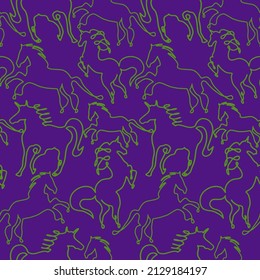 Abstract One Line Drawing Horses Seamless Vector Pattern Isolated Background