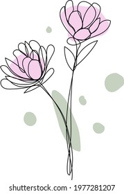 Abstract one line drawing of magnolia flower - minimal flower in single line drawing and geometric shapes.