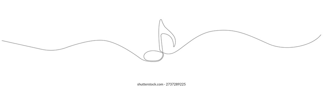 Abstract one line drawing of a musical note, single line illustration of an eighth note featuring a continuous stroke and smooth flowing line for a minimalist audio silhouette.