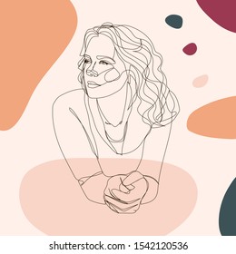 Abstract one line drawing portrait a woman in lifestyle. Hand drawn vector illustration for your concept fashion design, banner, template.