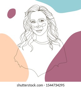 Abstract one line drawing portrait a woman in beauty style. Hand drawn vector illustration for your cncept fashion design, banner, template and card.