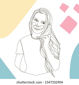 Abstract one line drawing portrait a artwork woman. Hand drawn vector illustration for your design, banner, template and card.