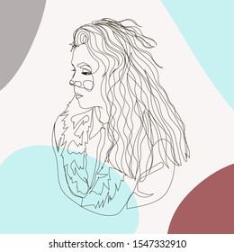 Abstract one line drawing portrait a woman. Hand drawn vector illustration for your design, banner and invintation card
