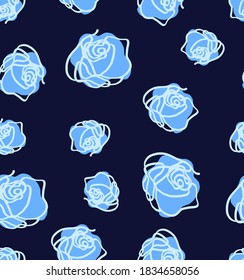 Abstract One Line Drawing Roses Repeating Vector Pattern Isolated Background