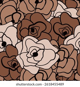 Abstractas Una Línea De Dibujo De Tres Colores Romántico Encaje Flores De Rosa Patrón De Vector Sin Costuras Fondo Aislado
