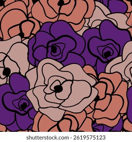 Abstractas Una Línea De Dibujo De Tres Colores Romántico Encaje Flores De Rosa Patrón De Vector Sin Costuras Fondo Aislado