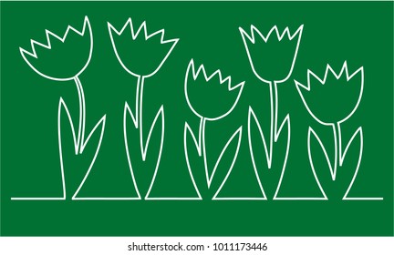 Abstract one line drawing with tulips
