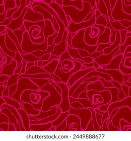 Abstractas Una Línea Dibujo Dos Colores Encaje Romántico Flores De Rosa Patrón De Vector Sin Costura Fondo Aislado