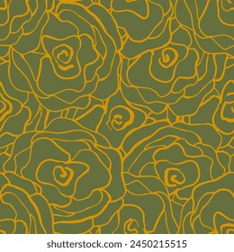 Abstract One Line Drawing Two Colors Romantic Lace Rose Flowers Seamless Vector Pattern Isolated Background