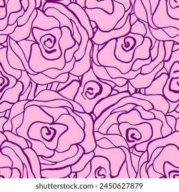 Abstractas Una Línea Dibujo Dos Colores Encaje Romántico Flores De Rosa Patrón De Vector Sin Costura Fondo Aislado